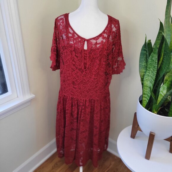 Torrid Red Mini Skater Dress Lace Fully Lined Short Ruffle Sleeve Women's 3X NWT - Picture 8 of 16